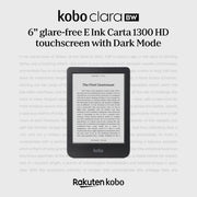 Kobo Clara BW | eReader | 6” Glare-Free Touchscreen with ComfortLight PRO | Dark Mode Option | Audiobooks | Waterproof | 16GB of Storage | Black