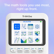 TI-84 Evo Graphing Calculator Texas Instruments, White | Intuitive Icon-based Homescreen, USB-C Charging, Python Programming, Faster Performance, Bigger Graphs than TI-84 Plus CE