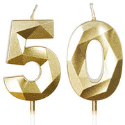 Yiran 50th Birthday Candles, Gold Number 50 Happy Birthday Candles, Cake Topper Decorations for Birthday Party, Wedding Anniversary Celebration Supply
