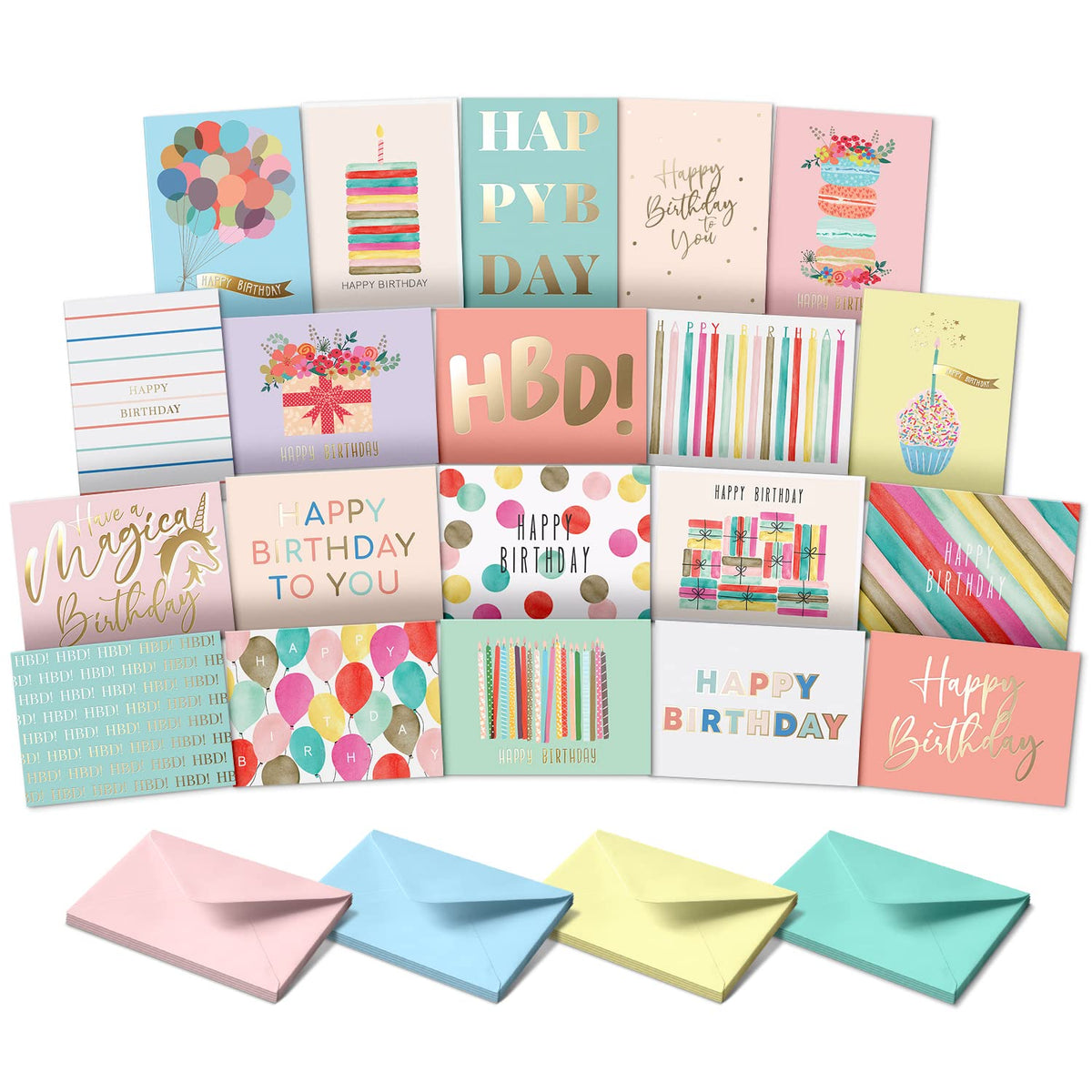 Sweetzer&Orange Happy Birthday Cards with Envelopes & Assortment Box. Variety Set of 20 Assorted Birthday Cards with Envelopes, Perfect Bulk Pack for Celebrations, Special Occasions, Friends