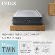 Intex Dura-Beam Deluxe 18" Twin Size Air Mattress with Built-in Pump | 64411ED - Comfort-Plush Portable Inflatable Bed for Camping, Travel & Guests