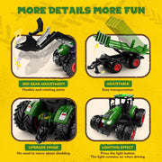Uarzt Remote Control Tractor Toy with Trailer | Metal Front & Front Loader Farm Vehicle Set with Lights & 8-Wheel Design, RC Tractor Truck for Boys Ages 3-9, Fun Farm Toy Gift for Kids