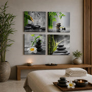 Canvas Wall Art Set of 4 Framed Zen Spa Bamboo Stone Prints, Wall Art for Living Room Bedroom Hallway Study, HD Moisture-Resistant Artwork with Velcro & Pre-Installed Hooks, No Drilling, 30 x 30 cm