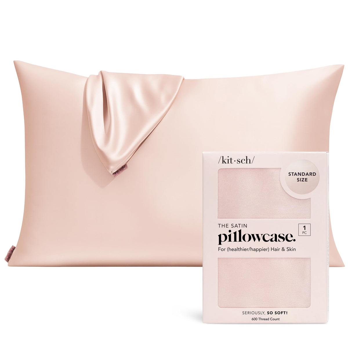 Kitsch Satin Pillowcase with Zipper 48x66cm - Blush | Softer than Silk Pillow Cases for Hair & Skin, Smooth Cooling Satin Pillow Case, Wrinkle - Free Pillow Case, Queen Size