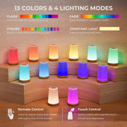 UPXNBOR Night Light, LED Touch Bedside Lamp for Bedroom, Living Room & Kids | Table Lamp with Remote Control, Dimmable Light, 13 RGB Colours and 5 Brightness Levels, Timer, Hook, USB Rechargeable,1 Pack