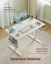 VASAGLE Electric Standing Desk, Height Adjustable, 100 x 60 cm, 4 Presets | Continuous Adjustment, Spliced Desktop, 4 Memory Heights, White, Balok Collection LSD130WZ02