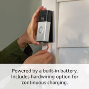 Like-New Ring Battery Doorbell, Home or business security with Head-to-Toe video, Live View with Two-Way Talk, and Motion Detection & Alerts, Satin Nickel