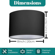 GIGGI Fabric Lamp Shades, 8" Black Light Shade, Modern Lampshades for Ceiling Lights, Table Lamps and Floor Lamps, Easy Fit Pendant Light Shades Ceiling for Living Room, Bedroom, Kitchen, Hallway