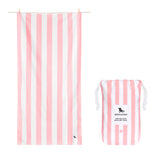 Dock & Bay Quick Dry Beach Towel - Cabana Light - Malibu Pink, Large | Sand-Resistant, Includes Travel Bag, Lightweight & Compact, 100% Recycled DryQ Fabric, Large (160x90cm, 63x35")