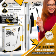 G4GADGET Pack of 50 Black Pens - Medium Tip Fluent Smooth Writing Black Biro Ballpoint Pens