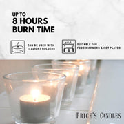 Price's Candles 100 Pack Sentinel Range 8 Hour Tea Lights Unscented Long Burning Tealight Candles for Home Catering Events Relaxation and Everyday Use