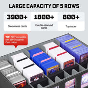ZLCA Trading Card Storage Box 5-Row with Handle, MTG Storage Box | Holds 3900+ Cards with Commander Display, Top Loaders Organizer Case for TCG PTCG Sport Card(Black)