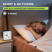 Azyh Analog Alarm Clock, Silent No Ticking Alarm Clock with Light, Snooze, Battery Operated, Loud Alarm, Luminous, Portable Clock, Quiet Small Travel Clock for Deep Sleeper