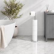 Stainless Steel Free-standing Toilet Roll Holder, Heavey Base,Chrome | Stores 4 Spare Rolls,Heavey Base,Waterproof & Rustproof,No Drilling Needed,Anti-Slip Design,Suitable for Humid Environments
