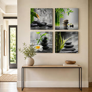 Canvas Wall Art Set of 4 Framed Zen Spa Bamboo Stone Prints, Wall Art for Living Room Bedroom Hallway Study, HD Moisture-Resistant Artwork with Velcro & Pre-Installed Hooks, No Drilling, 30 x 30 cm
