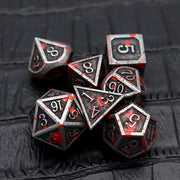 Haxtec Metal DND Dice Set, 7 Pcs Bloodstained Polyhedral Dice for RPG | Blood D&D Dice with Leather Bag, Compatible with Dungeons and Dragons, Heavy Metallic, Halloween Dice, TTRPG Gifts