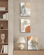 HesenDot 30x40CM Abstract Botanical Neutral Framed Wall Art Set of 3 | Palm Leaves in Earthy Green Tones Canvas Prints, Boho Aesthetic Wall Decor for Living Room Bedroom Bathroom Office Home