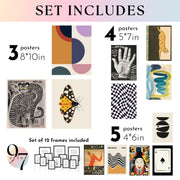 Eclectic Wall Art Prints Unframed, Mid Century Retro Decor for Home Bedroom | 12 Pcs gallery wall decor, funky abstract art, dorm and living room, 8x10, 5x7 and 4x6 sizes