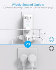 Surge Protector Outlet Extender with Rotating Plug, Multi Plug Wall Outlet | 6 AC Outlet Splitter 4 USB Ports (2 USB C),1800J USB Wall Charger, Plug Adapter Power Strip for Home Office Dorm Room Travel