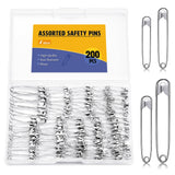 ENCHOL 200 Pcs 4 Sizes Safety Pins, Assorted Safety Pins for Clothes | Small Medium Large Safety Pins for Clothes, Heavy Duty for Nappy Pins, Arts, Crafts, DIY Jewellery and Sewing