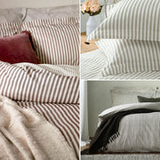 Yard Hebden 100% Cotton Stripe Duvet Cover Set (Natural, Super King) | Reversible Stripe Design Soft Breathable Comfort Bedding
