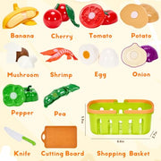 Cutting Play Food Toys, 25 Pieces Pretend Play Kitchen Accessories, Fake Fruits/Vegetables Set with Shopping Storage Basket, Birthday Gift, Educational Toy for Toddler Children
