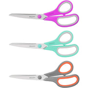 8" Multipurpose Scissors 3 Pack with Ultra Sharp Blades, Comfort-Grip Handles, Sturdy for School Home Office Art Craft Sewing Tailor Heavy Duty