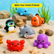 Tubby Tots Mold-Free Design Bath Toys for Kids - Baby Toys for Toddlers | 6 Sea Animals Bathtub Toys 2-4, 3-5 Years - Baby Beach Floating Tub Toy for Babies 6-12 Months - Water Table Toys