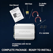 STUDIOFINIX 4-Channel Marine Amplifier, 500W Peak Class AB Audio Amp, IP-01 Waterproof Marine Grade, Dual RCA & High-Level Inputs, Dual MOSFET Power Supply for Boats, ATVs, RVs, Motorcycles（White）