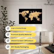 Gleneagles Scratch Off World Map Poster - Travel Tracker, Black & Gold | Reveal Countries as You Travel, A1 Adventure Wall Map, Bucket List Gift for Him or Her