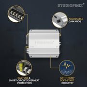 STUDIOFINIX 4-Channel Marine Amplifier, 500W Peak Class AB Audio Amp, IP-01 Waterproof Marine Grade, Dual RCA & High-Level Inputs, Dual MOSFET Power Supply for Boats, ATVs, RVs, Motorcycles（White）
