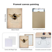 Framed Canvas Wall Art 12x16 Inch Bee Happy Inspirational Quote Artwork Rustic Bee Picture Modern Wall Canvas for Living Room Bedroom Hallway and Stairs Wall Decoration Prints with Hooks Magic Tape