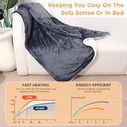 Heated Blanket Electric Throw 160x130CM, Dark Grey, Heating Blanket | 10 Levels &1-9H Timer Auto-Off, Machine Washable, Soft Flannel Sherpa Full Body Warming, Sofa Bed Office Use