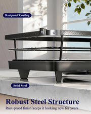 Kitsure Space-Saving Dish Drainer Rack with a Cutlery Holder, Large, Black | Rust-Resistant Dish Racks for Kitchen Counter, Automatic Drainage Draining Board Rack, Bowl And Utensil Storage