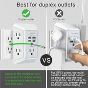 Wall Charger, Surge Protector, QINLIANF 5 Outlet Extender with 4 USB Ports | 1680 Joules, 3-Sided Power Strip, Multi Plug Wall Outlet Adapter Spaced for Home Travel Office, White