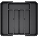 Lifewit Expandable Cutlery Drawer Organiser, 5-7 Compartments Utensil Tray | Adjustable Kitchen Drawer Dividers for Spoons Forks Knives, Plastic Storage Holder, 22-36 x 30cm, Small, Black