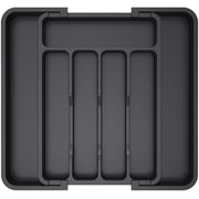 Lifewit Expandable Cutlery Drawer Organiser, 5-7 Compartments Utensil Tray | Adjustable Kitchen Drawer Dividers for Spoons Forks Knives, Plastic Storage Holder, 22-36 x 30cm, Small, Black