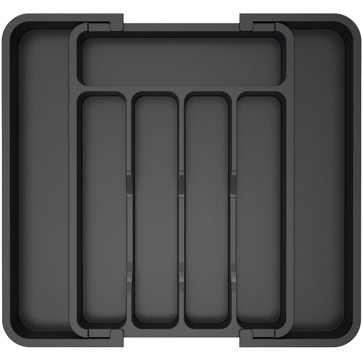 Lifewit Expandable Cutlery Drawer Organiser, 5-7 Compartments Utensil Tray | Adjustable Kitchen Drawer Dividers for Spoons Forks Knives, Plastic Storage Holder, 22-36 x 30cm, Small, Black