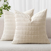 MIULEE Cushion Covers 45x45 cm Cream 2er Set Wheat Stripe Corduroy | Decorative, Boho, Scandinavian, Modern, Versatile, Soft, Sofa, Bedroom, Living Room, Bedroom, Home Office, Armchair
