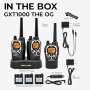 Midland GXT1000X3VP4 GMRS Two-Way Radios with Headsets, Black, 3 Pack | 50 Channels, 142 Privacy Codes, Up to 36 Mile Long Range, JIS4 Water Resistant, NOAA Weather Alert, Rechargeable NiMH