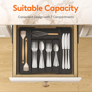 Lifewit Expandable Cutlery Drawer Organiser, 5-7 Compartments Utensil Tray | Adjustable Kitchen Drawer Dividers for Spoons Forks Knives, Plastic Storage Holder, 22-36 x 30cm, Small, Black