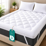 Linens World Mattress Topper 4FT Small Double Bed 10cm Thick (122x190cm) | Quilted Super Soft Microfiber Topper 1200GSM Hollow Fibre Fill, Washable with Strong Elastic Corner Straps for Extra Comfort