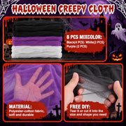 AHEONLAR 8 Pack Halloween Creepy Cloth 30x72 Inch Black White Purple Spooky Fabric Cloth Indoor Outdoor Halloween Decorations for Party Supplies, Home Wall, Doorway, Yard