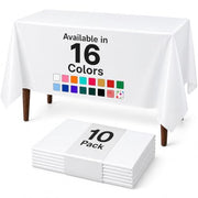 Auros 10-Pack White Plastic Tablecloths 54x108, Fits 6-8FT Rectangle Tables | Disposable Table Covers, Waterproof & Throw Away, Easy Cleanup for Halloween, Thanksgiving, Christmas Party, Wedding, Picnic