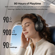TOZO HT3 Hybrid Noise Cancelling Wireless Headphones, 90H Over Ear Headset | Hi Res Audio, AI Voice Assistant, Dual Device Connection, 32 Custom EQs, Built In 5 Mics, ANC, Foldable, Bluetooth 6.0 Black