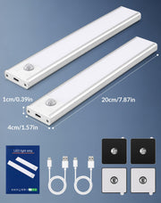 JEKEMORYE Under Cabinet Kitchen Lights Cupboard - LED Motion Sensor Light | Rechargeable Battery Operated, Indoor Magnetic Wardrobe Strip Lighting, Wireless USB, Adhesive, Stick on Counter Shelf Closet