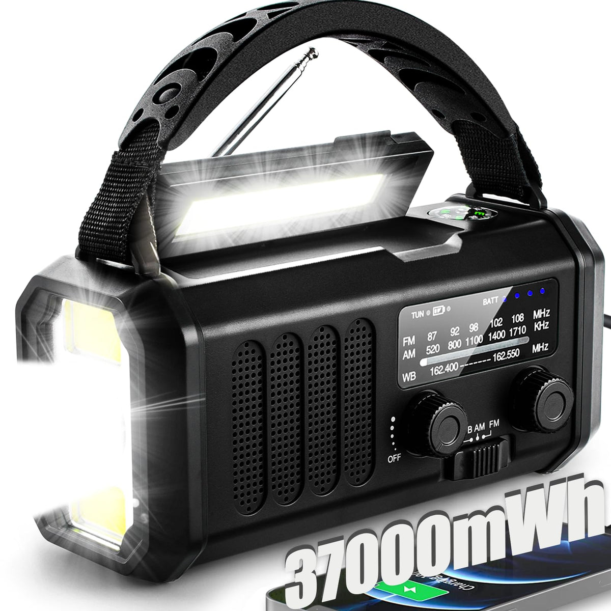 Emergency Weather Radio with NOAA Alert, Portable Solar Hand Crank AM/FM | 10000mAh Rechargeable Battery for Power Outages, 3Way Powered, 3-Mode LED Flashlight & Reading Lamp, SOS, Cell Phone Charger