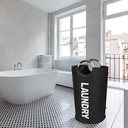 DOKEHOM 90L Large Laundry Basket Bag, Collapsible Tall Hamper, Black | Freestanding tall washing bin & foldable laundry bag. High-capacity clothes storage basket with durable sturdy handles