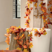 CQURE 2 Pack Artificial Autumn Fall Maple Leaf Garland, 5.9Ft/Piece Fall Leaves Hanging Vine Artificial Autumn Foliage Garland Thanksgiving Decor for Home Wedding Fireplace Party Christmas