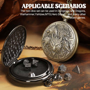Banloga D&D Dice Set,7PCS Mini Dice with Pocket Watch Case （Dragon, Bronze） | Metal Dice for Dungeons and Dragons, Role Playing Board Games Accessories, Gift for Gamer